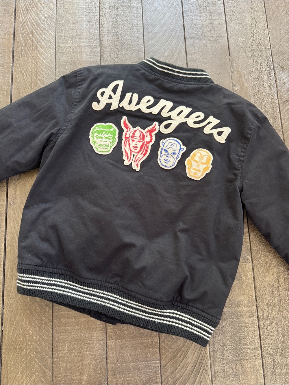 GAP Black Kids Avengers Varsity Jacket with Patches
